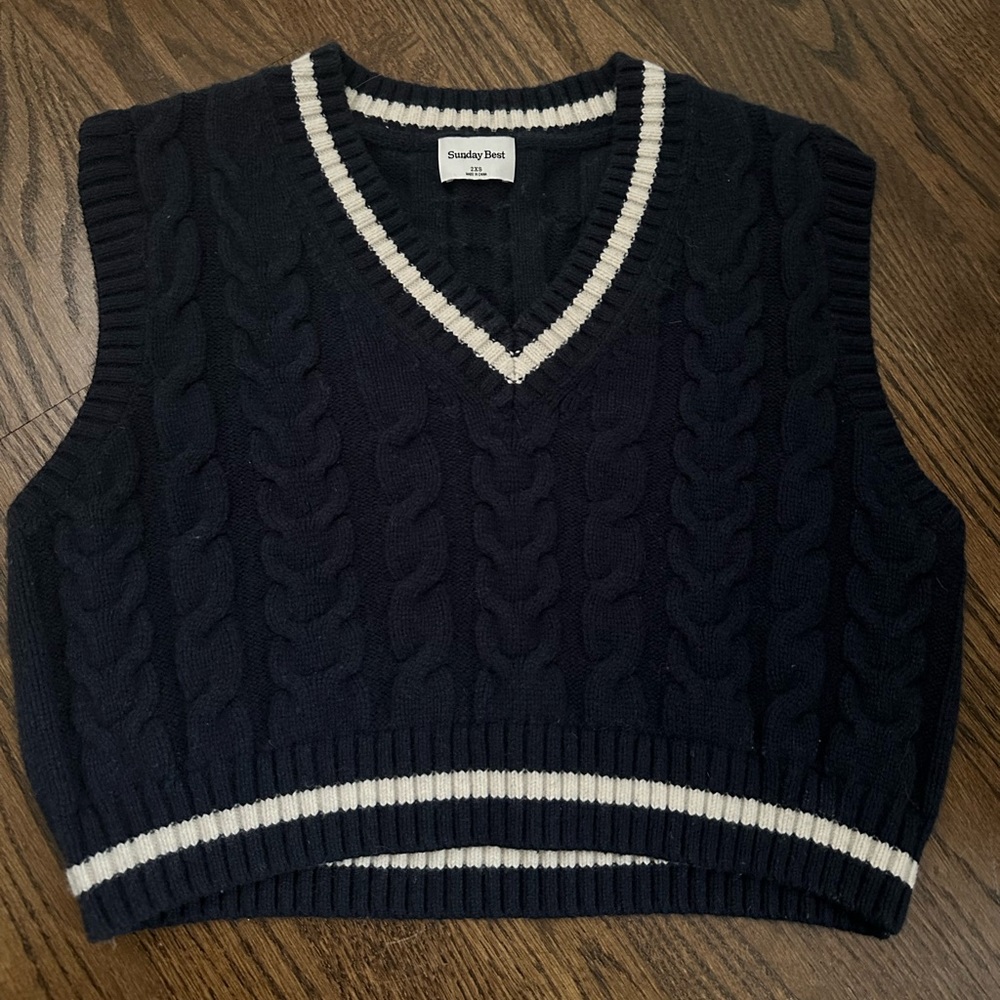 Aritzia Navy Blue Cable Knit Sweater Vest
